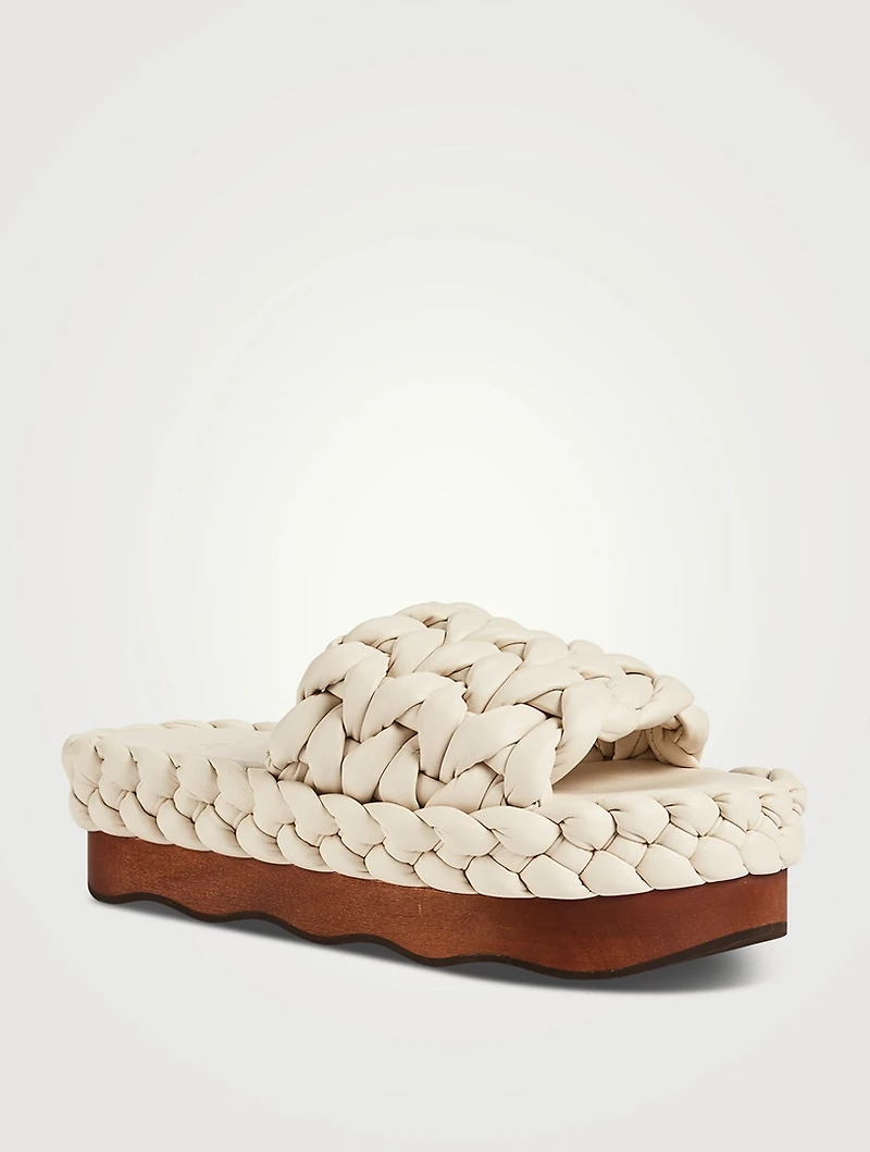 Wavy Braided Leather Flatform Sandals