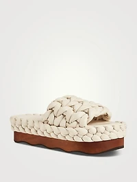 Wavy Braided Leather Flatform Sandals