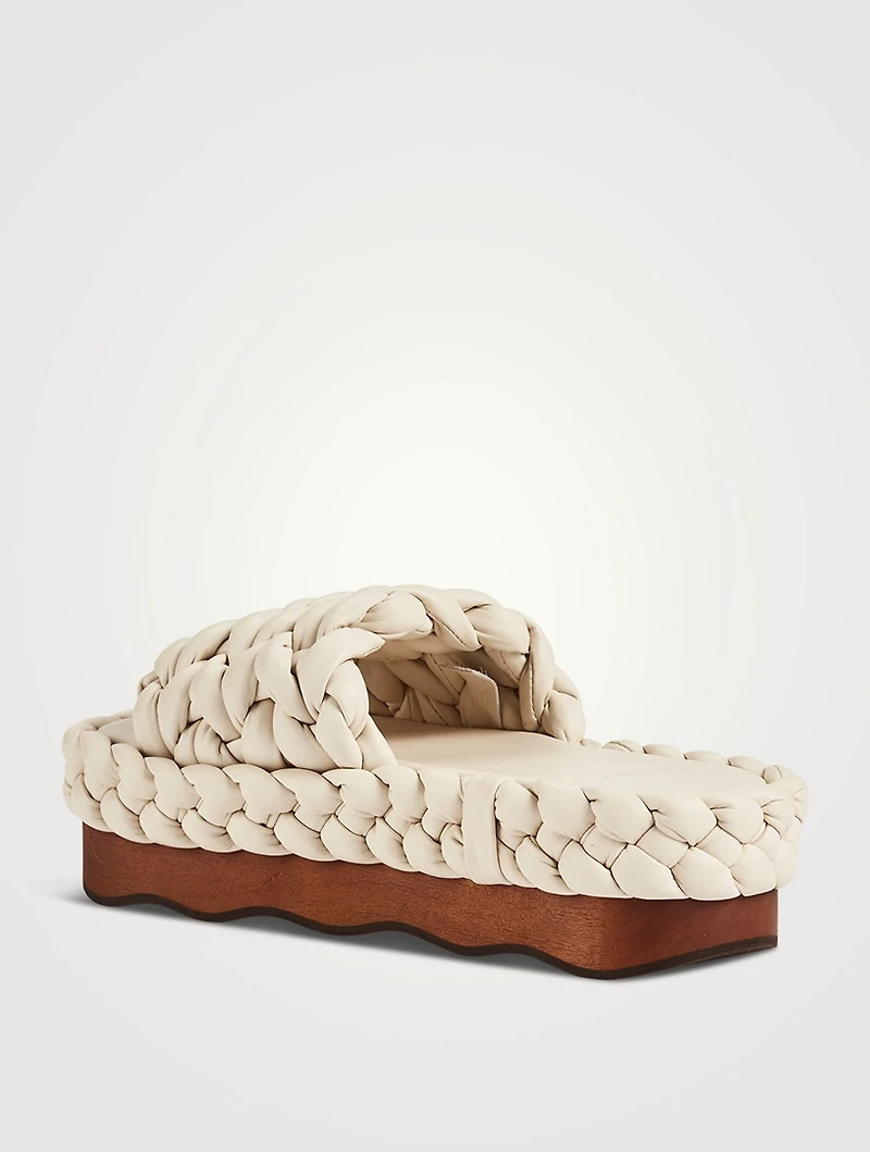 Wavy Braided Leather Flatform Sandals