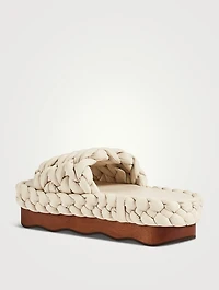 Wavy Braided Leather Flatform Sandals