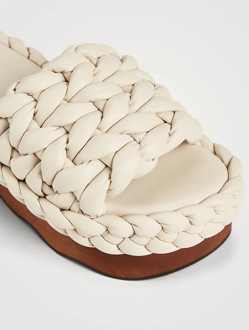 Wavy Braided Leather Flatform Sandals