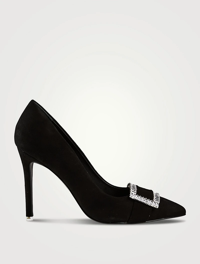Rania Suede Pumps With Crystal Buckle
