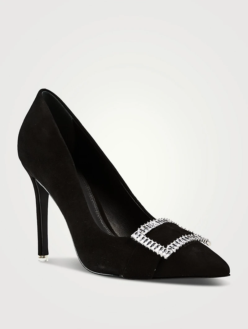 Rania Suede Pumps With Crystal Buckle