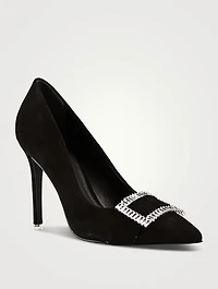 Rania Suede Pumps With Crystal Buckle