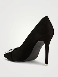 Rania Suede Pumps With Crystal Buckle