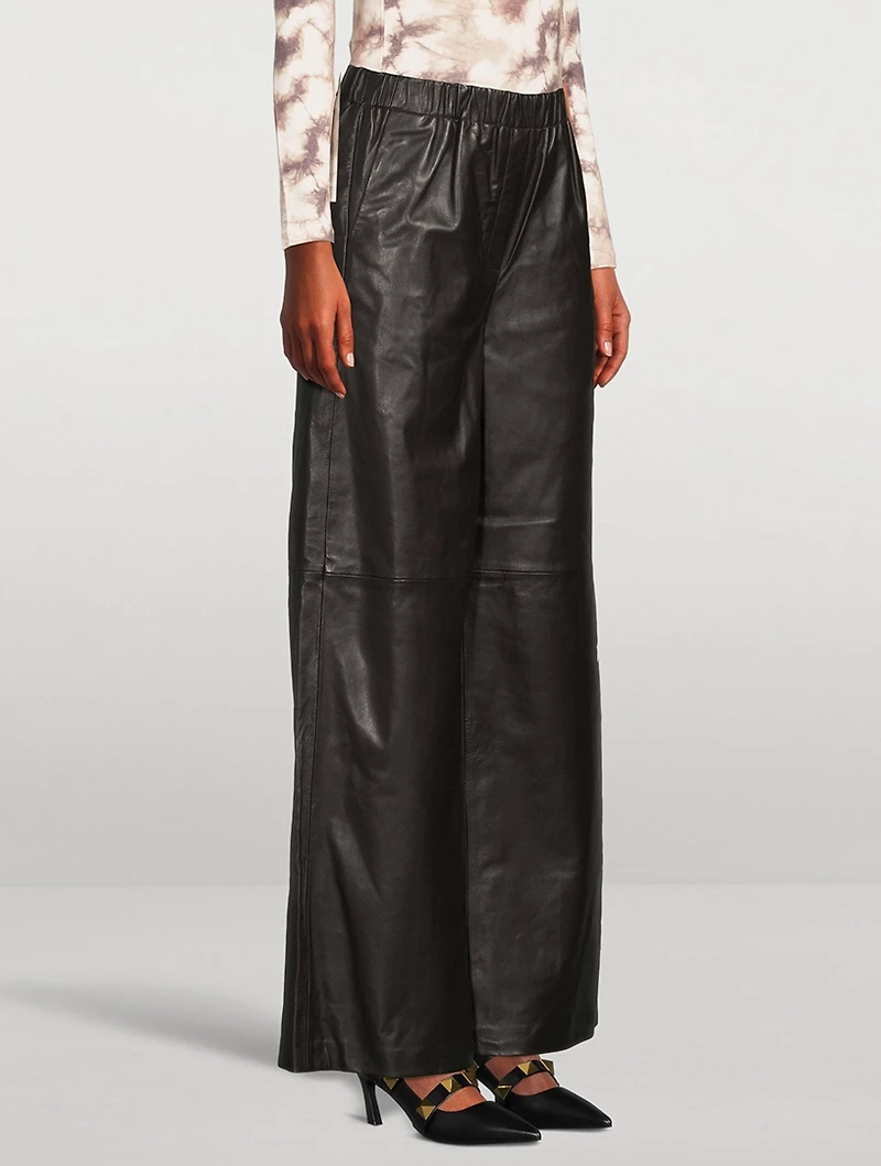 Jewel Wide-Leg Leather Trousers
