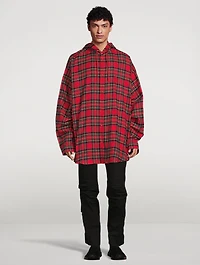 Cotton Hooded Shirt Plaid Print