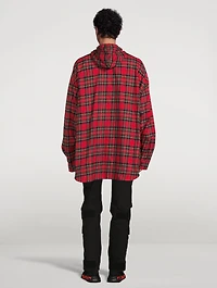 Cotton Hooded Shirt Plaid Print