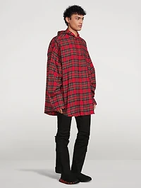 Cotton Hooded Shirt Plaid Print