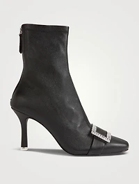 Lucy Leather Sock Boots With Crystal Buckle