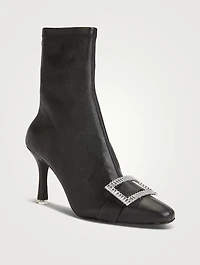 Lucy Leather Sock Boots With Crystal Buckle