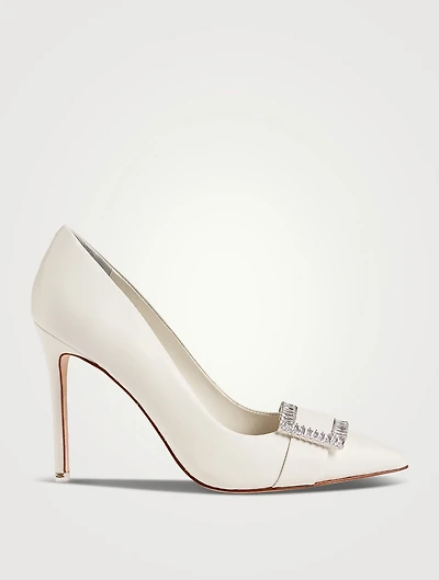 Rania Leather Pumps With Crystal Buckle