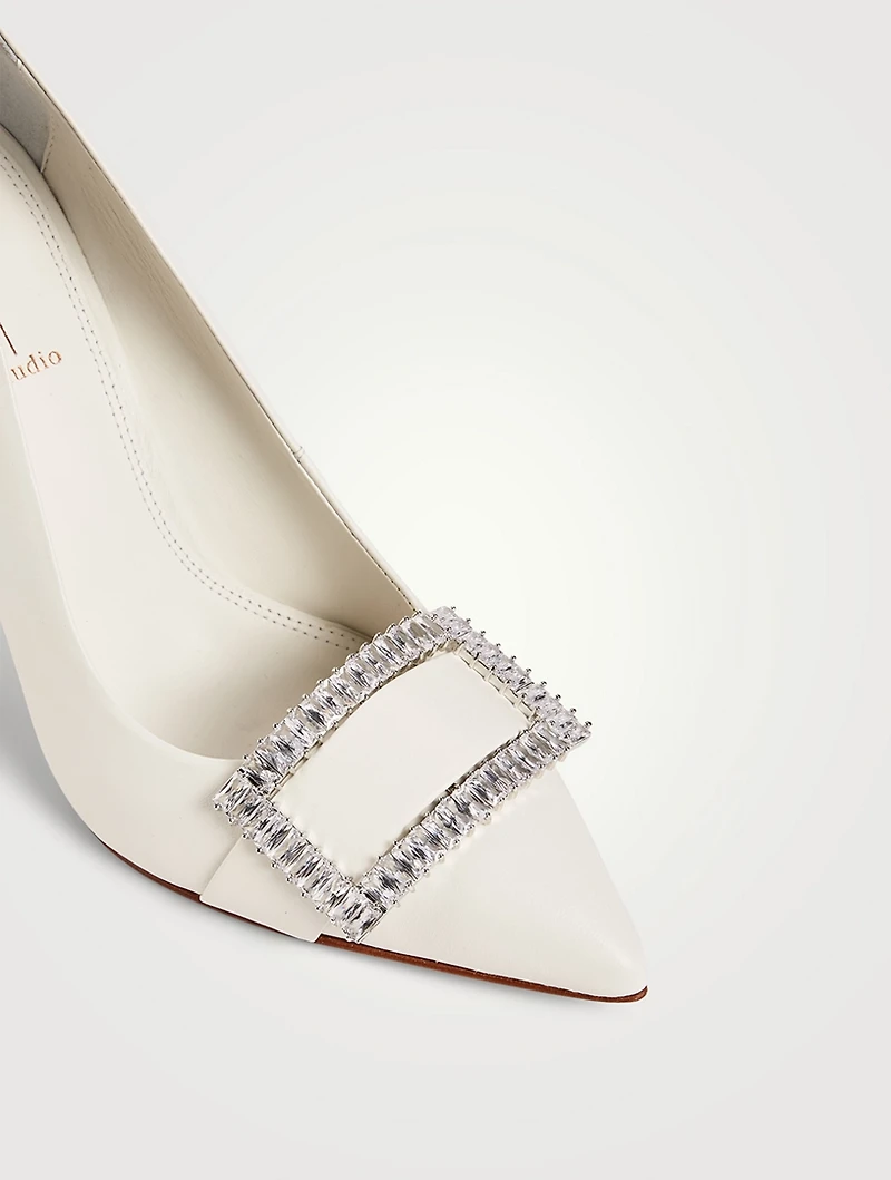 Rania Leather Pumps With Crystal Buckle