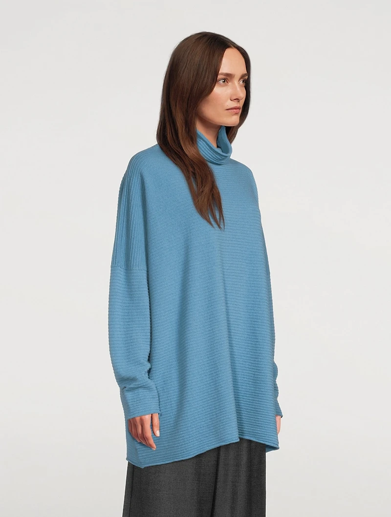 Cashmere Funnel Scrunch-Neck Long Sweater
