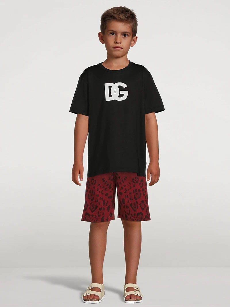 Cotton Drawstring Shorts Leopard Print
