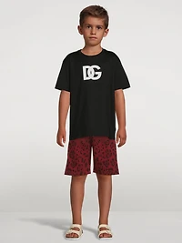 Cotton Drawstring Shorts Leopard Print