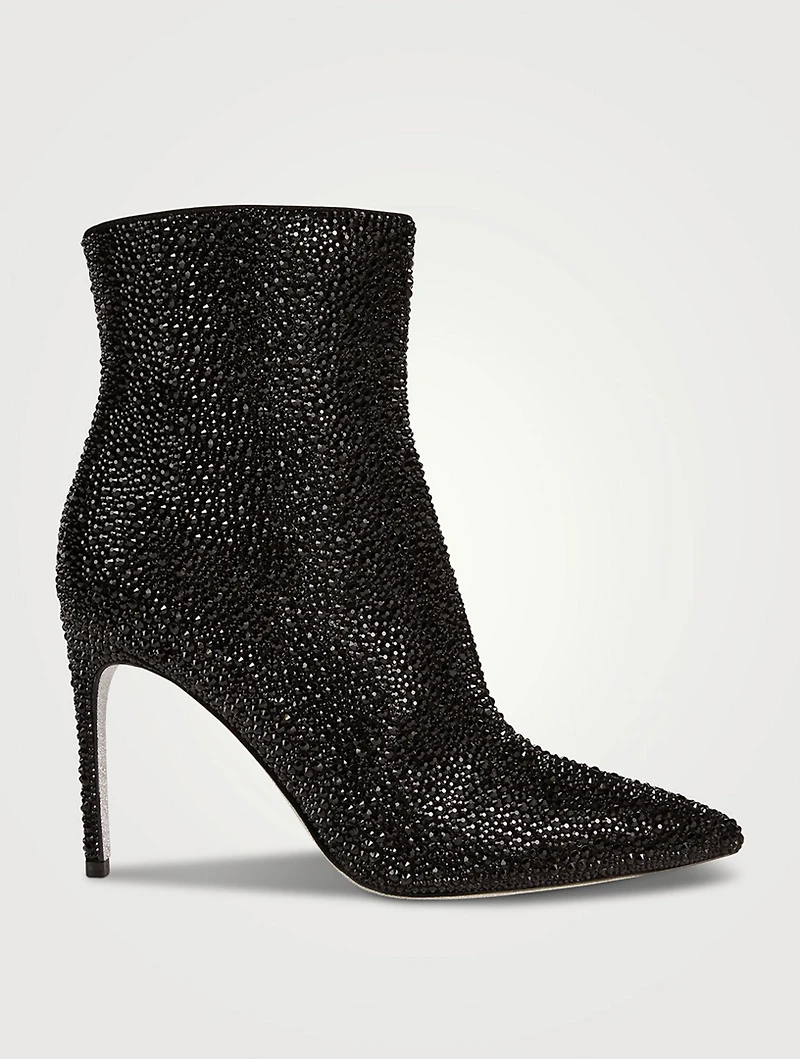 Virginie Crystal Leather Stiletto Ankle Boots