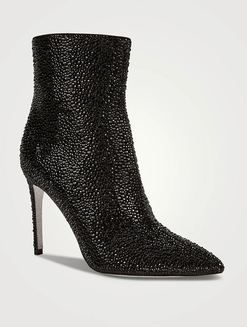 Virginie Crystal Leather Stiletto Ankle Boots