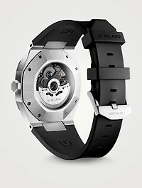 Skeleton Stainless Steel Rubber Strap Watch