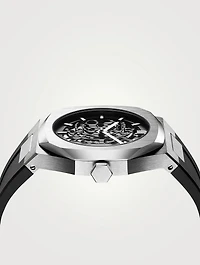 Skeleton Stainless Steel Rubber Strap Watch