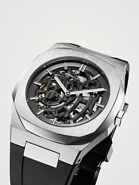 Skeleton Stainless Steel Rubber Strap Watch