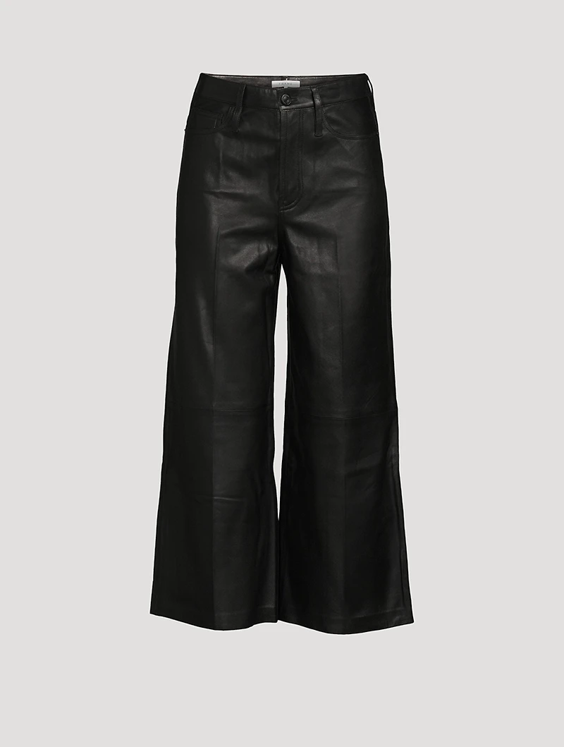 High-Rise Wide-Leg Cropped Leather Trousers