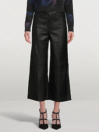 High-Rise Wide-Leg Cropped Leather Trousers
