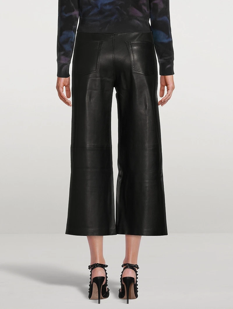 High-Rise Wide-Leg Cropped Leather Trousers