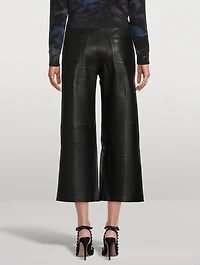 High-Rise Wide-Leg Cropped Leather Trousers
