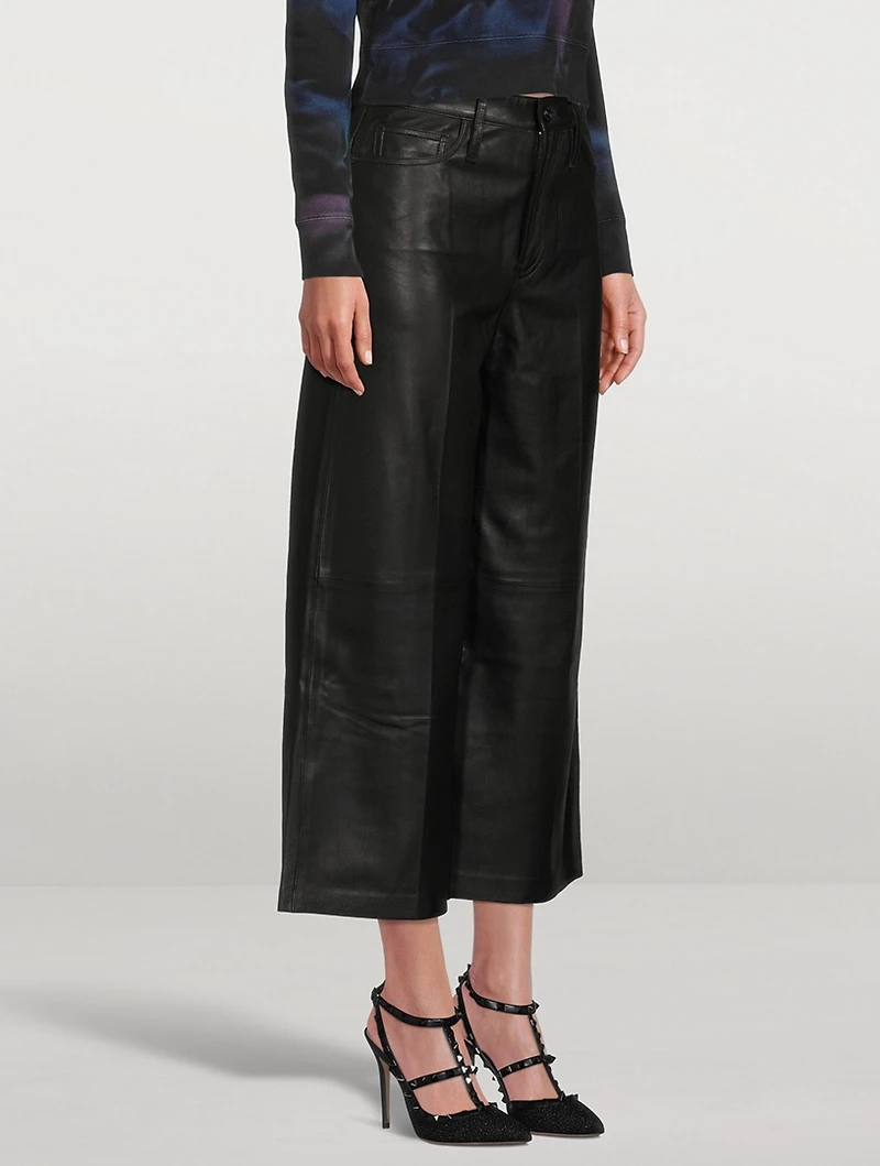 High-Rise Wide-Leg Cropped Leather Trousers