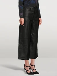 High-Rise Wide-Leg Cropped Leather Trousers