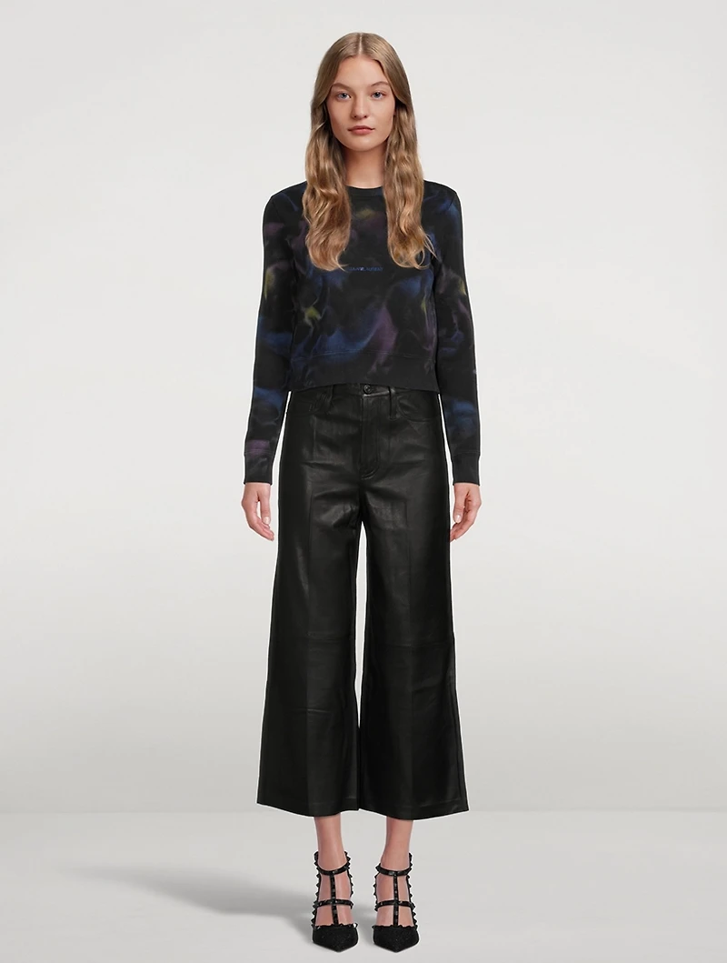 High-Rise Wide-Leg Cropped Leather Trousers