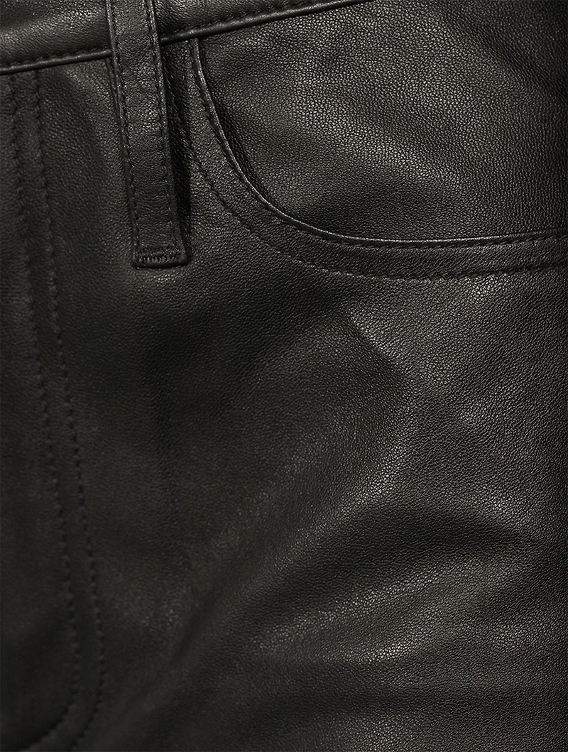 High-Rise Wide-Leg Cropped Leather Trousers