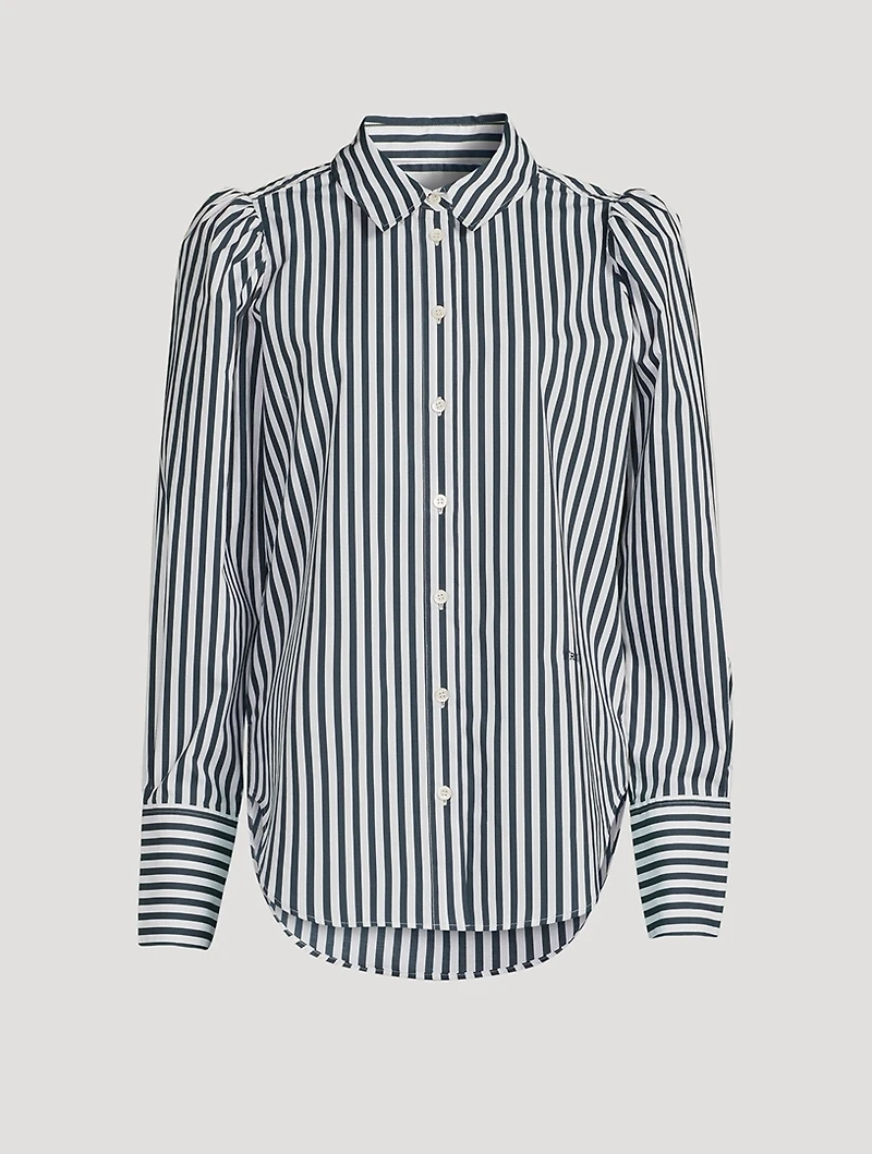 Puff-Sleeve Organic Cotton Shirt Stripe Print