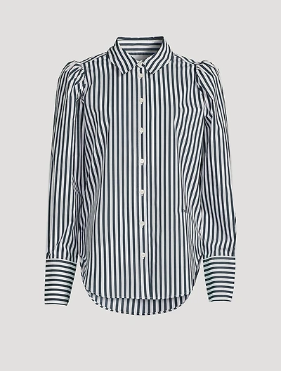 Puff-Sleeve Organic Cotton Shirt Stripe Print