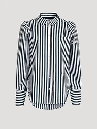 Puff-Sleeve Organic Cotton Shirt Stripe Print