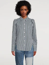 Puff-Sleeve Organic Cotton Shirt Stripe Print