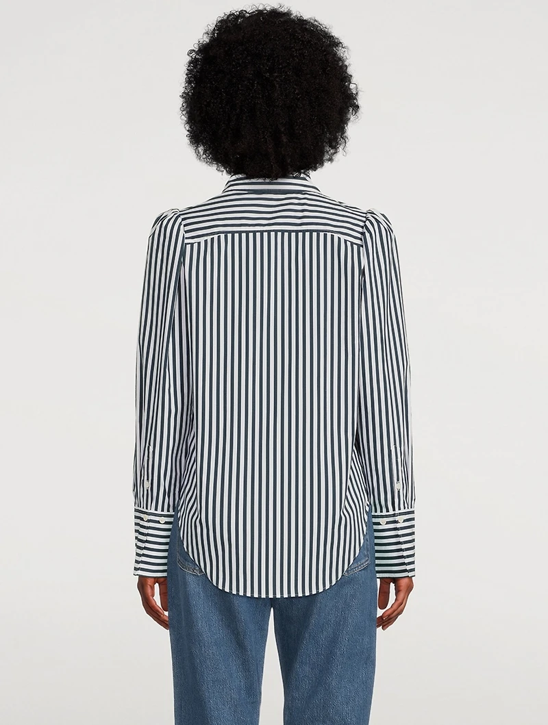 Puff-Sleeve Organic Cotton Shirt Stripe Print