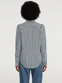Puff-Sleeve Organic Cotton Shirt Stripe Print