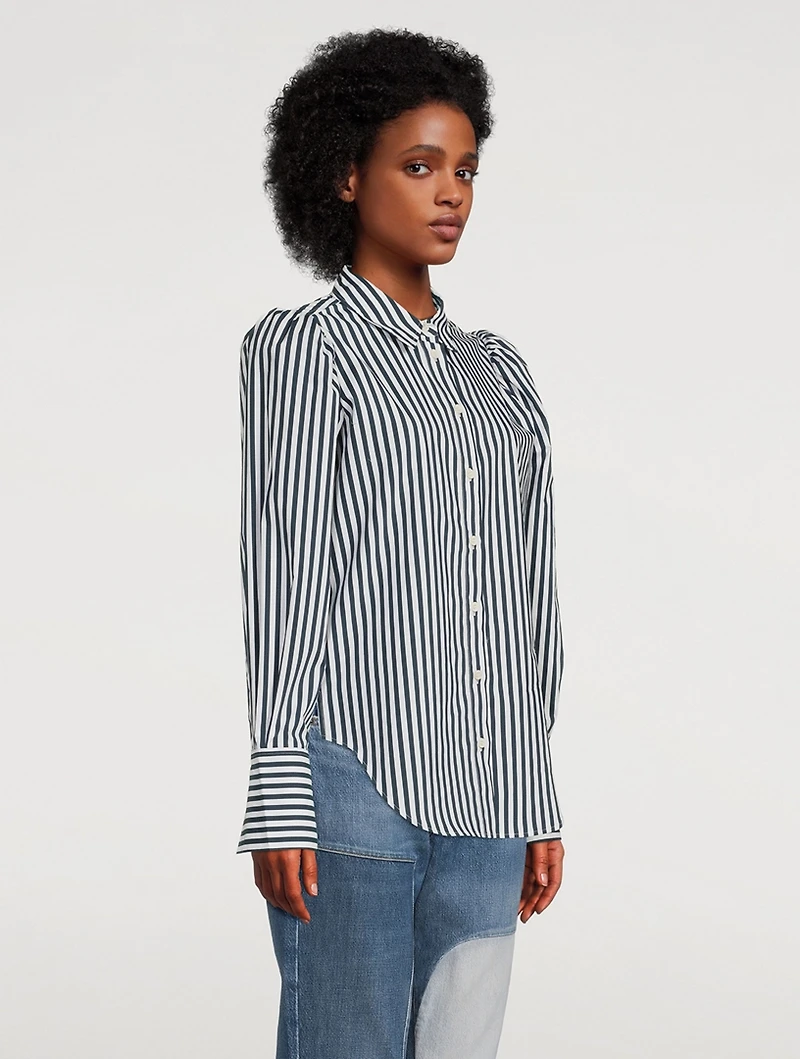 Puff-Sleeve Organic Cotton Shirt Stripe Print