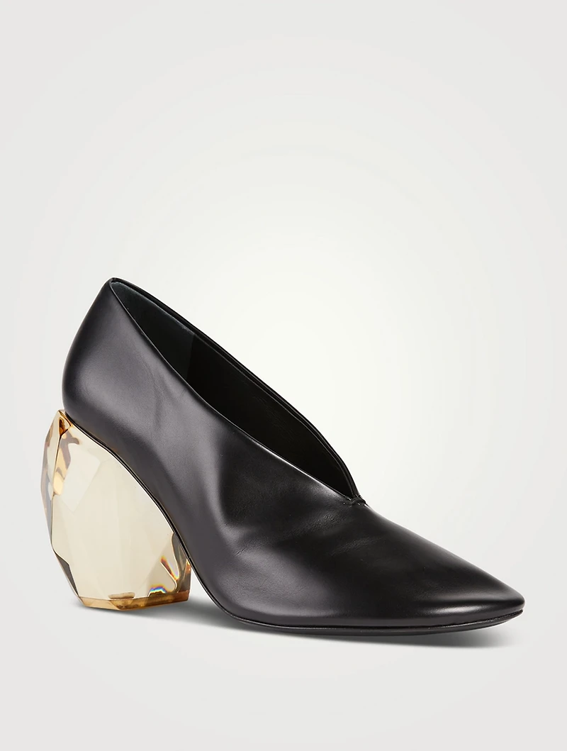Perspex Heel Leather Pumps