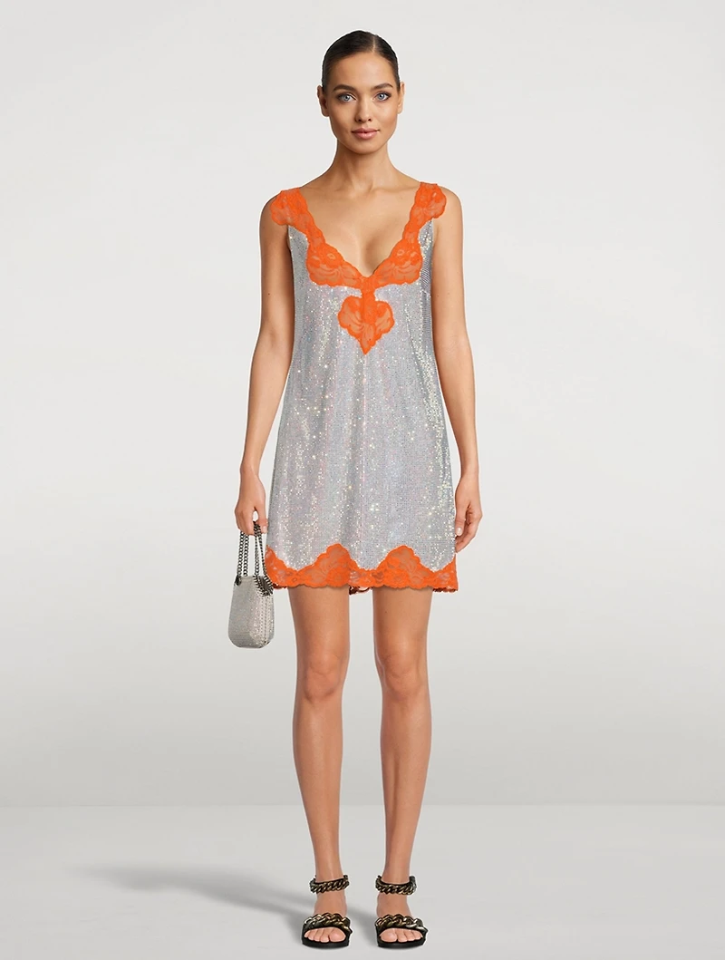 Embellished Silk Mini Dress