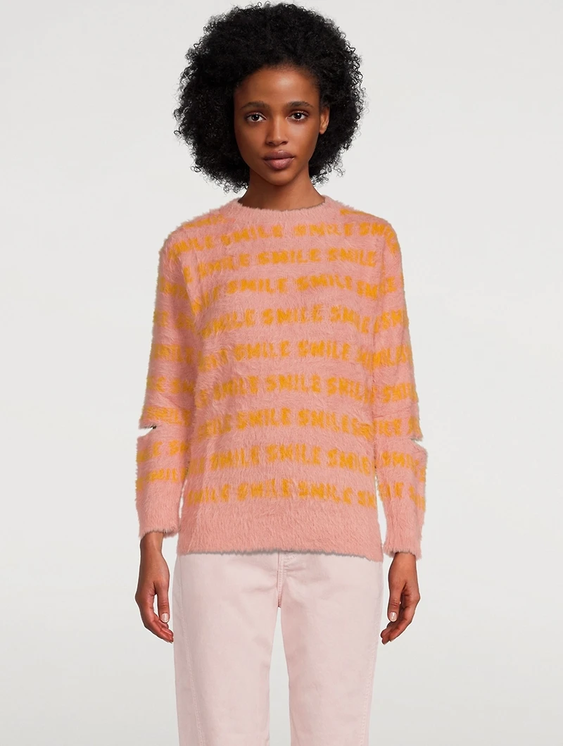 Smile Jacquard Sweater with Slits