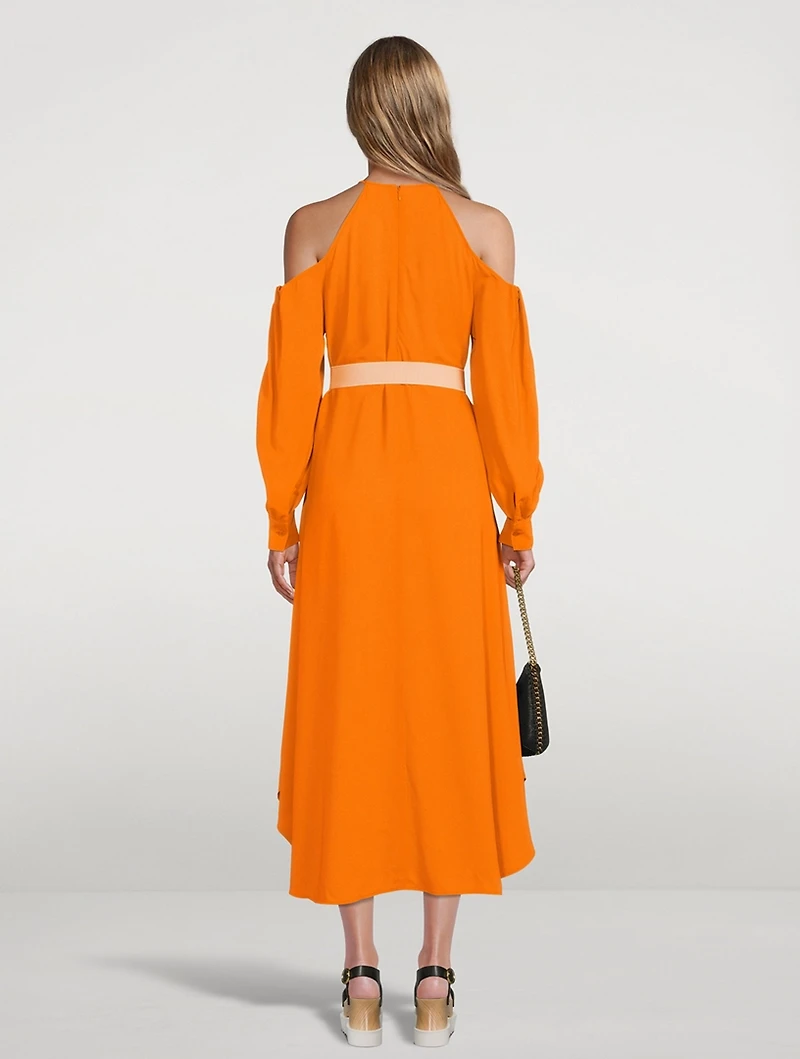 Belted Cold-Shoulder Midi Dress