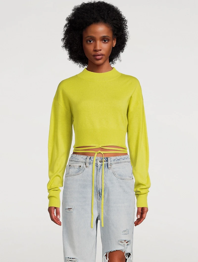 Wool And Cashmere Crop Tie Sweater