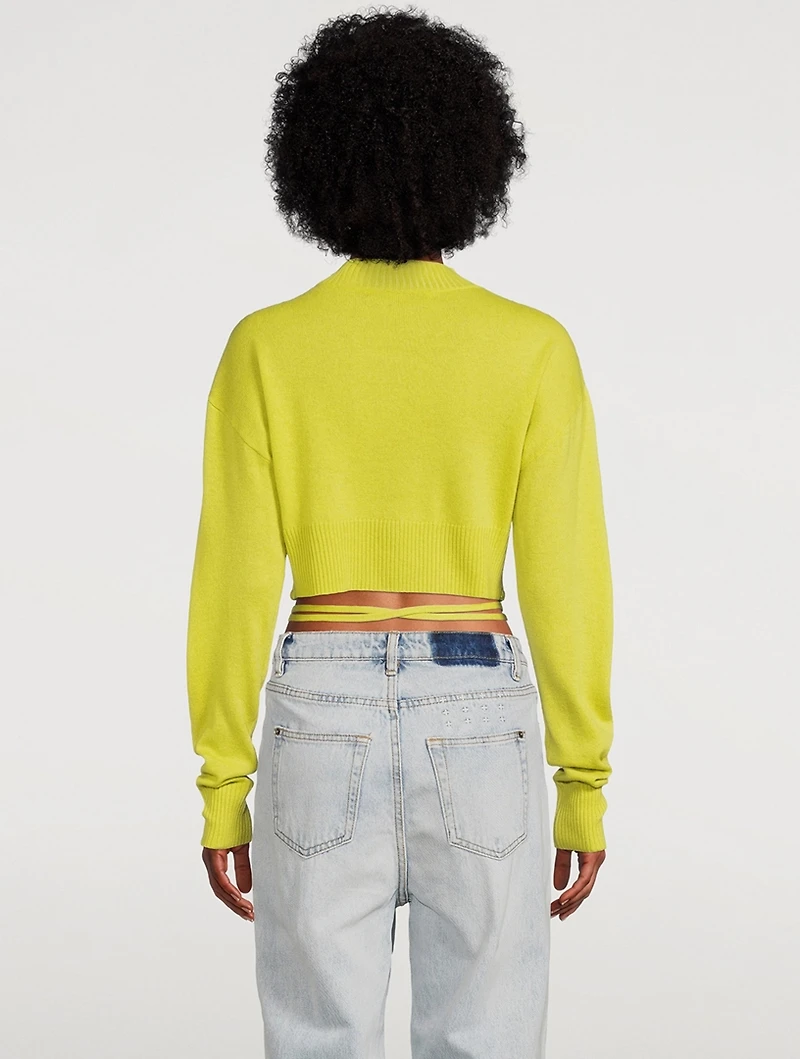 Wool And Cashmere Crop Tie Sweater