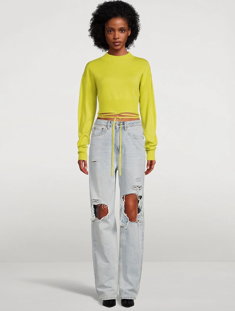 Wool And Cashmere Crop Tie Sweater