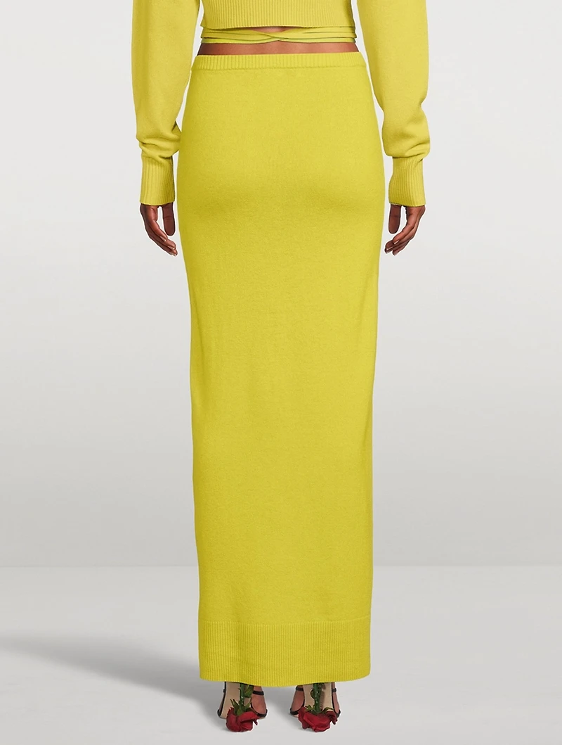 Wool And Cashmere Ruched Tie Long Skirt