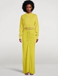 Wool And Cashmere Ruched Tie Long Skirt