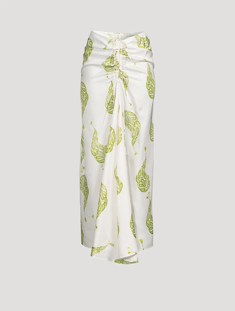Silk Ruched Drape Long Skirt